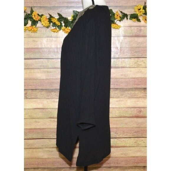 Cathy Daniels Ladies Black Tunic Blouse Top Size M Embroidered V-Neck Crystals - Picture 5 of 9